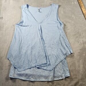 LuLu B Top L Blue Stripe Sleeveless Layered Tiered Cotton Blend Pull On